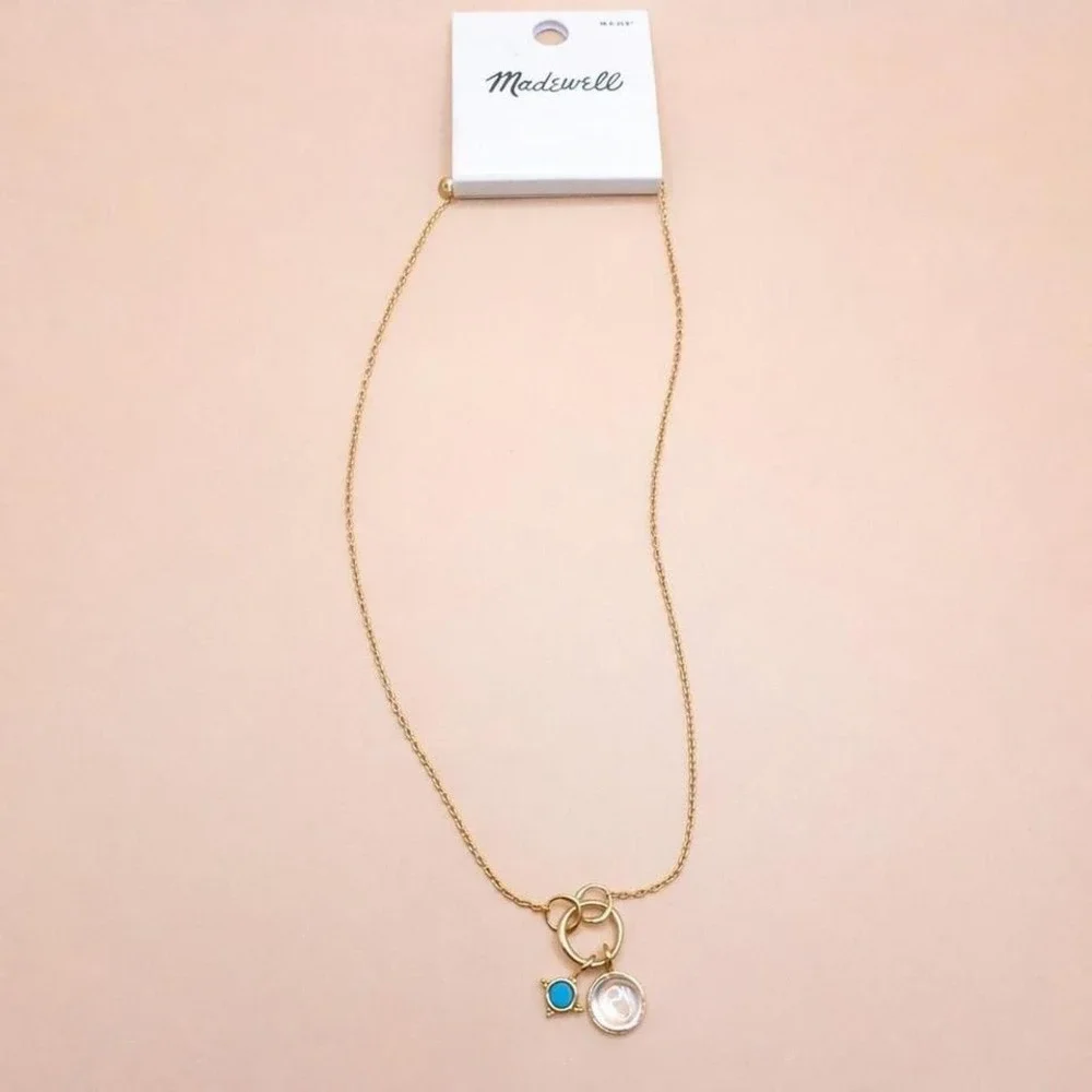 Madewell Gold necklace with blue and white charms - Picture 2 of 6